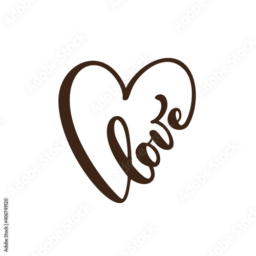 Handwritten vector logo text LOVE and heart Happy Valentines day card, romantic quote for design greeting card, tattoo, holiday invitation