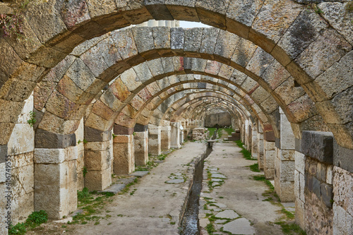 Smyrna agora. Ancient ruins attract the attention of tourists and photographers.