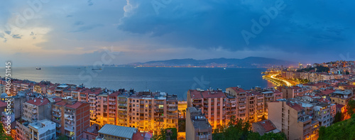 Panorama of the night city of Izmir, coastline and bay, photo from elevator tower © Ryzhkov Oleksandr