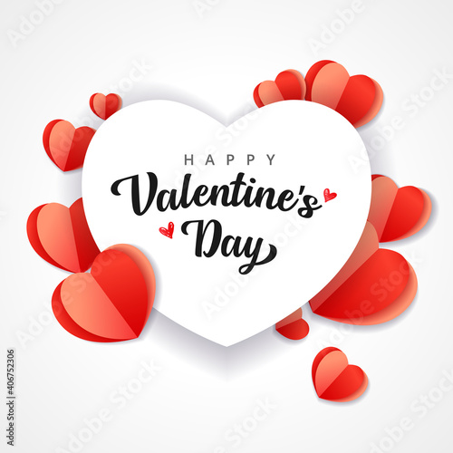 Happy Valentine's day abstract background with cut paper heart. Love red origami shape isolated on white background for valentines day, wedding, mother's day or woman's day. Vector illustration