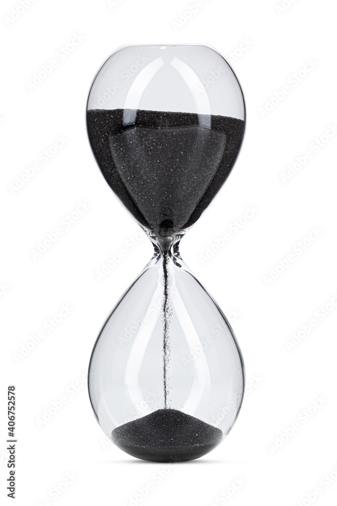 Hourglass with black sand isolated on white background Hourglass with black sand isolated on white background