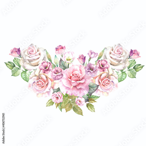 bouquet of pink roses.watercolor flowers