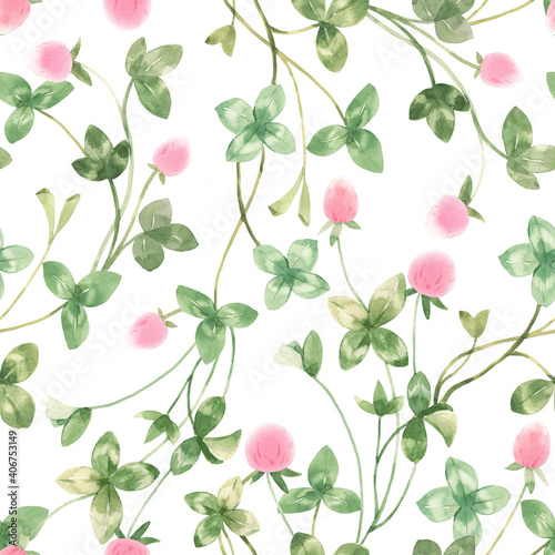 Beautiful seamless floral pattern with watercolor gentle spring flowers. Stock illustration.