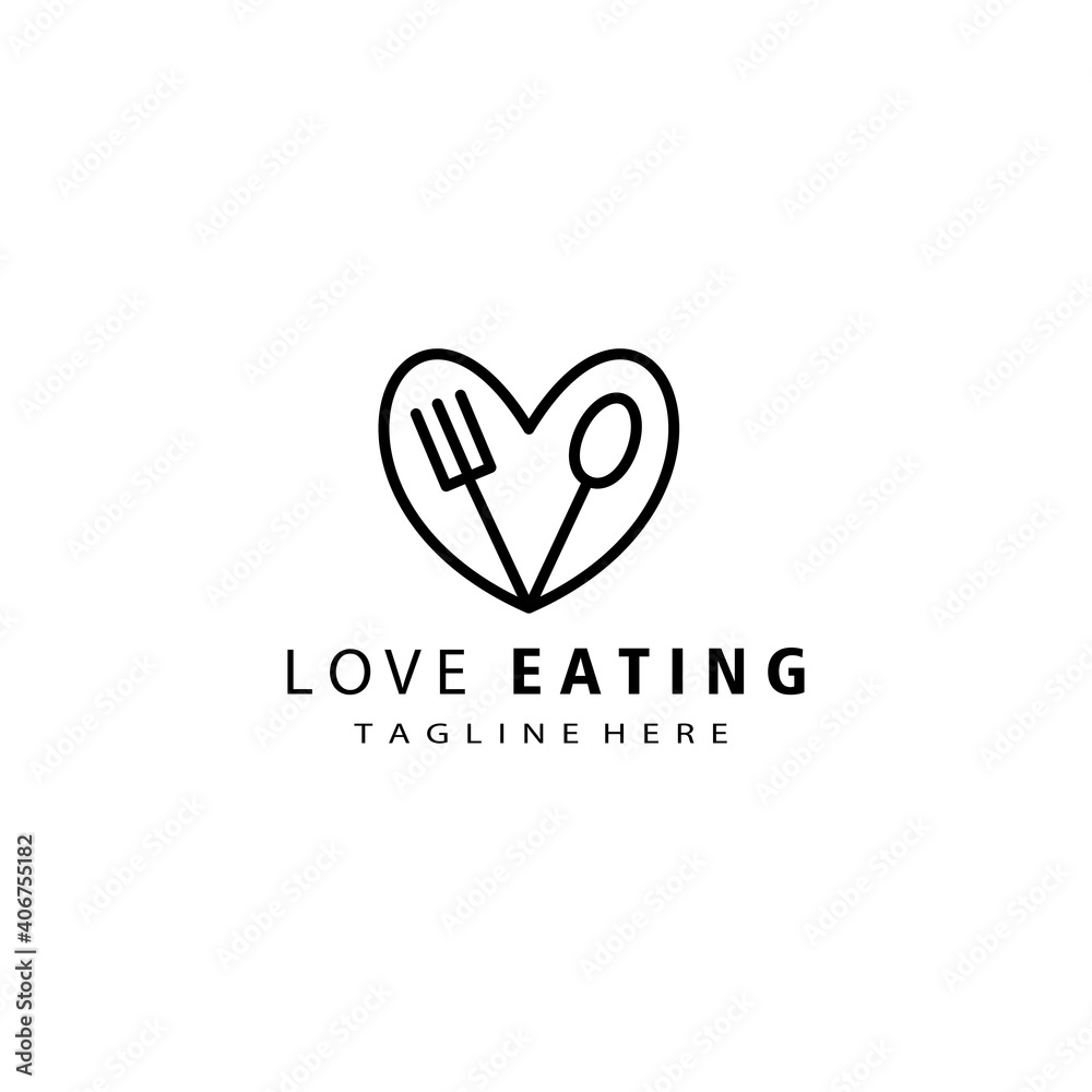 love eat logo line illustration, cutlery design vector template