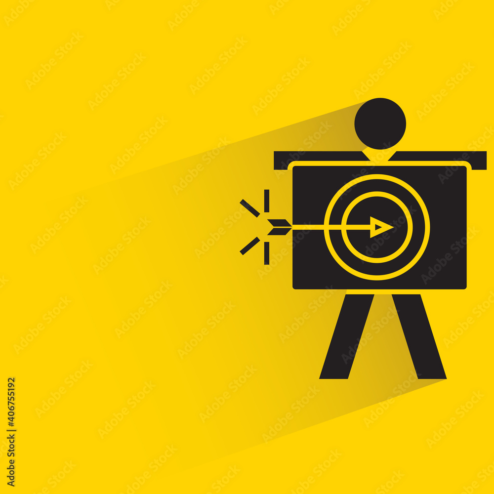 people presenting dart with shadow on yellow background vector people presenting dart with shadow on yellow background vector