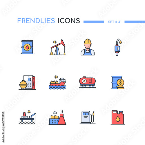 Oil industry - modern line design style icons set