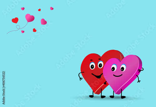 Valentine couple. Cute characters of lovers on blue background. Two loving hearts couple Vector illustration. Valentines day or for wedding. Template for banner or card.