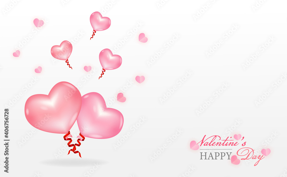 Love and Valentine's Day balloon Postcard and mini heart and balloon of heart pink color of vector.