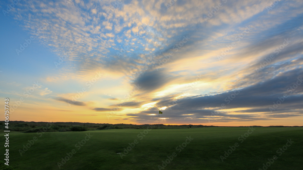 Links golf course with sunset at Texel Links golf course with sunset at Texel