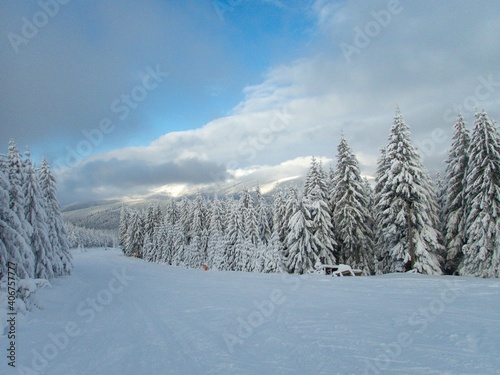 beautiful winter weather in czech krkonose mountains