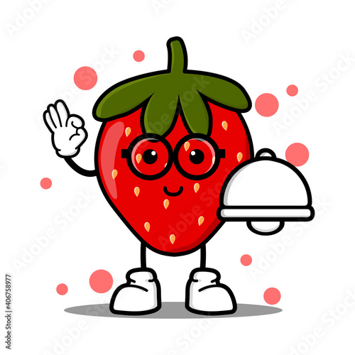 cute red strawberries cartoon mascot character