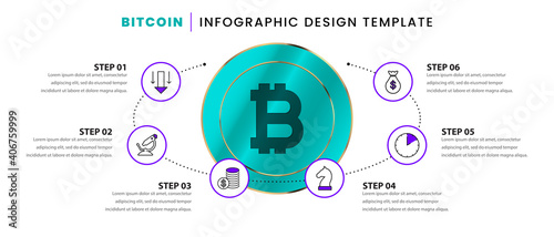 Infographic design template. Bitcoin concept with 6 steps