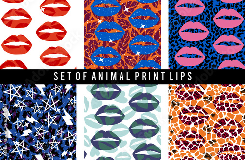 set of animal print lips