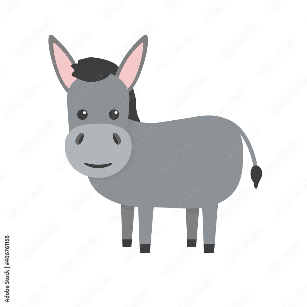 Donkey flat character. Cute farm animal. Vector cartoon illustration ...