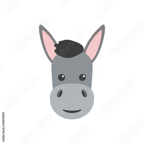 Donkey head. Farm animal head in flat style. Vector illustration isolated on white