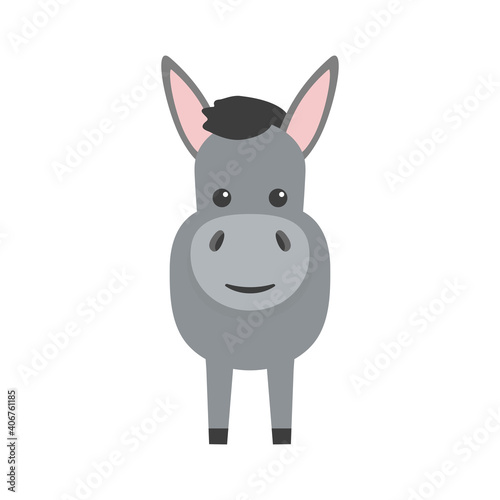 Donkey flat character. Cute farm animal. Vector cartoon illustration isolated on white