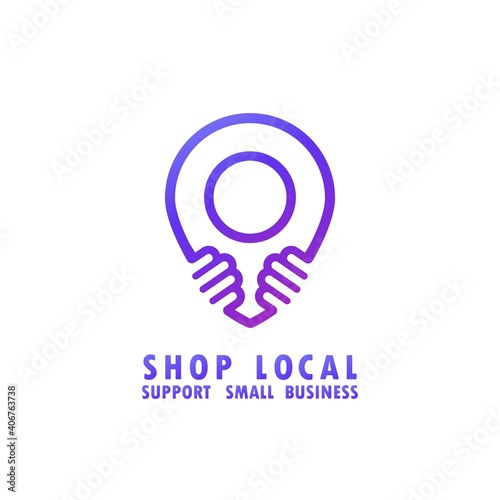 Shop local simple web banner with pinpoint icon. Supporting local business concept. Vector on isolated white background. EPS 10