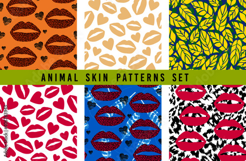 set of animal print lips