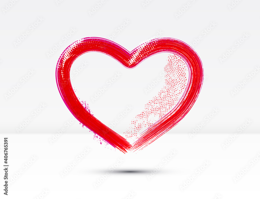 Brush drawing of a heart for Valentine's Day greeting card, banner or celebration invitation.