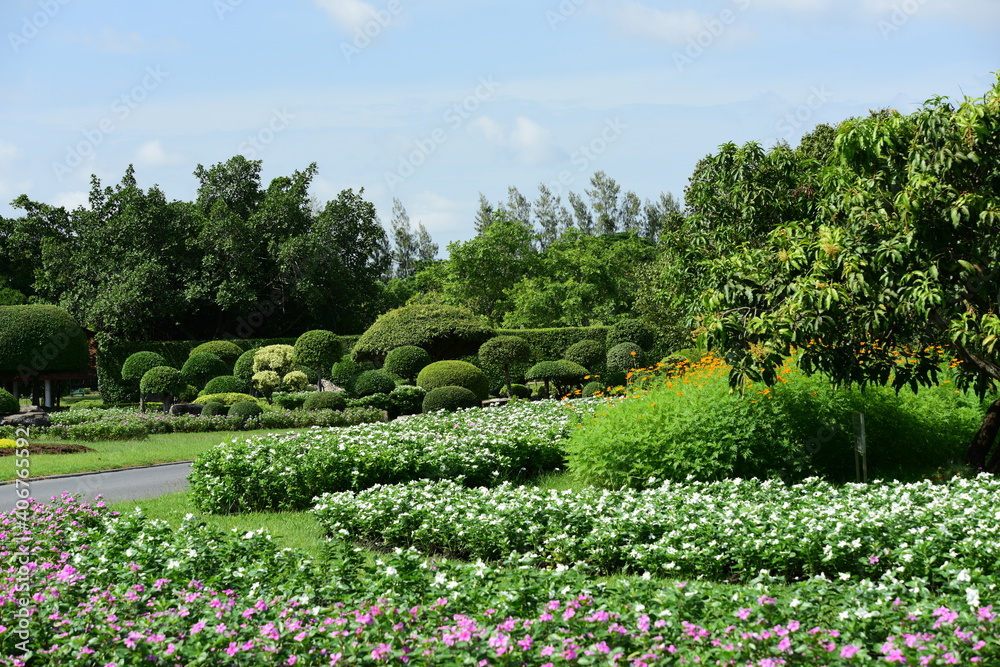 Spring Formal Garden. Beautiful garden of colorful flowers.Landscaped Formal Garden. Park. Beautiful Garden