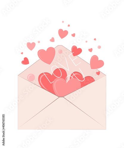 Valentines Envelope with Hearts. Love symbol vector illustration. Mail or Letter concept for Mother and Women Day Greetings