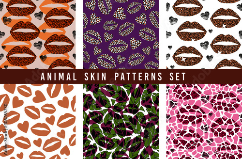 set of animal print lips
