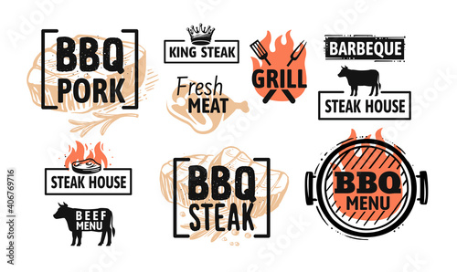 BBQ emblem set for menu and cafe