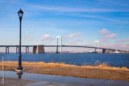 Throgs Neck Bridge and Long Island Sound in New York City seen from Bayside Queens towards the Bronx photo