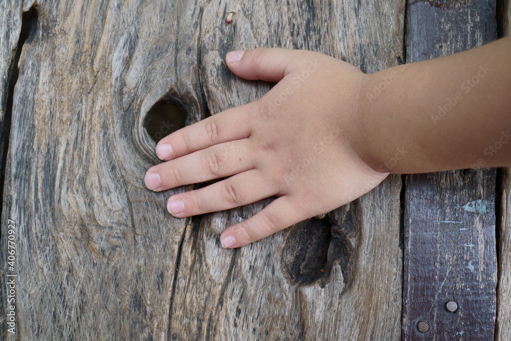 Obraz premium hands on wooden background