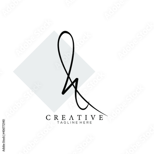 Elegant Letter H Black Handwriting Signature Logo Design Template with Rhombus Background