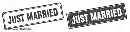 just married stamp set. just married square grunge sign