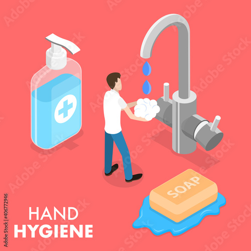3D Isometric Flat Vector Conceptual Illustration of Hand Hygeine, Preventing Transmission of Viruses and Bacteria.