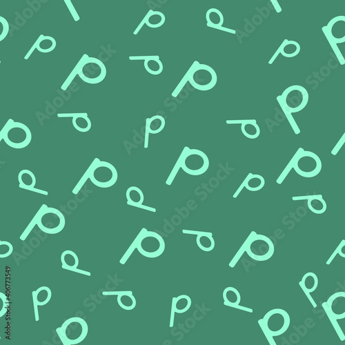 Turquoise seamless pattern with the letter p on a green background. Minimalistic freehand drawing style. Background for fabric  wallpaper  bed linen. Vector illustration.