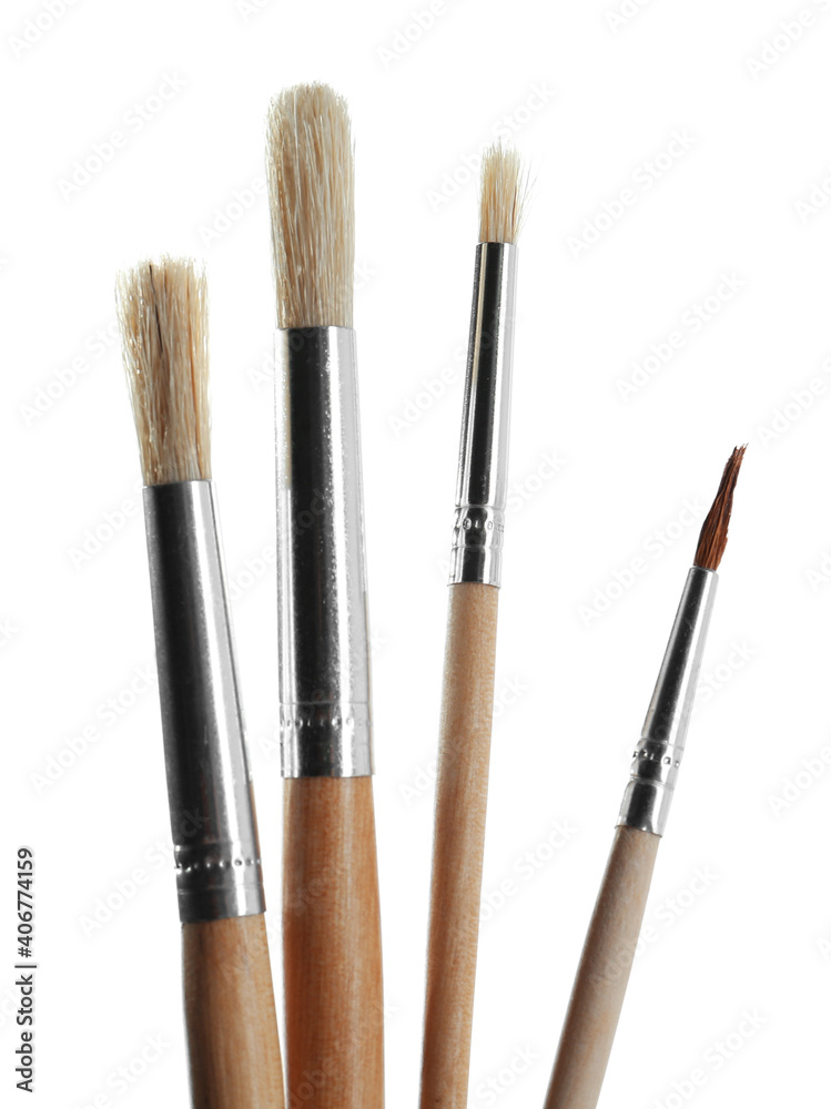 Set of different paint brushes on white background Set of different paint brushes on white background