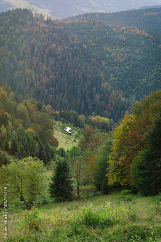 Beautiful view of landscape with mountain hills