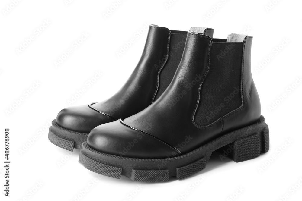 Pair of stylish boots on white background Pair of stylish boots on white background