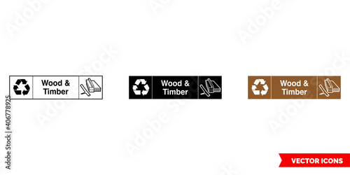 Wood and timber landscape recycling sign icon of 3 types color, black and white, outline. Isolated vector sign symbol.