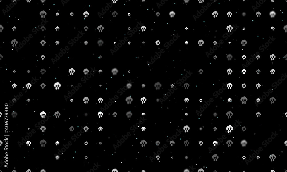 Seamless background pattern of evenly spaced white cloud technology symbols of different sizes and opacity. Vector illustration on black background with stars Seamless background pattern of evenly spaced white cloud technology symbols of different sizes and opacity. Vector illustration on black background with stars