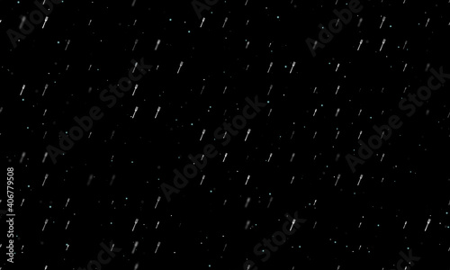 Seamless background pattern of evenly spaced white forks of different sizes and opacity. Vector illustration on black background with stars