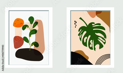 wall art  decoration print leaf with frame illustration for interior design