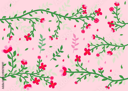 Floral branches and leaves pattern background