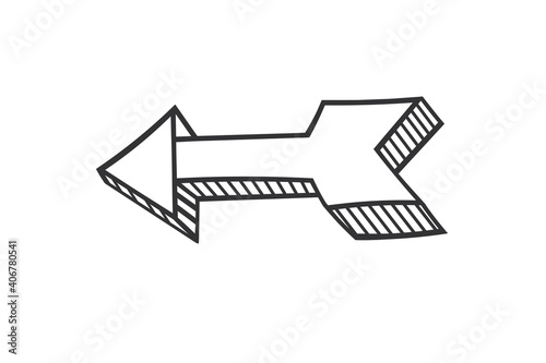 Hand drawn arrow in doodle style. Cute direction indicator. Isolated object on a white background.