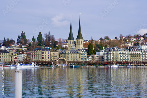 Old town of Lucerne with lake Lucerne. Photo taken January 8th, 2021, Lucerne, Switzerland. © Michael Derrer Fuchs