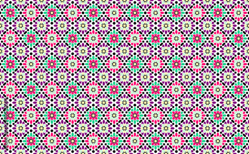 Arabic seamless mosaic. Pink, purple and green colors. Zellige Colorful Vector.