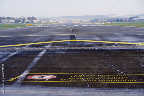 End of runway of military airport Emmen, Switzerland.