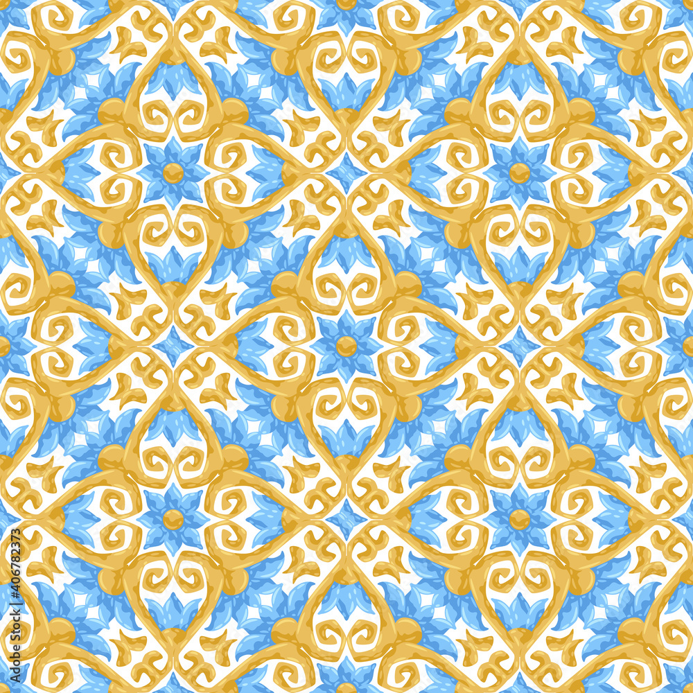 Ceramic tile pattern with flowers. Ceramic tile pattern with flowers.