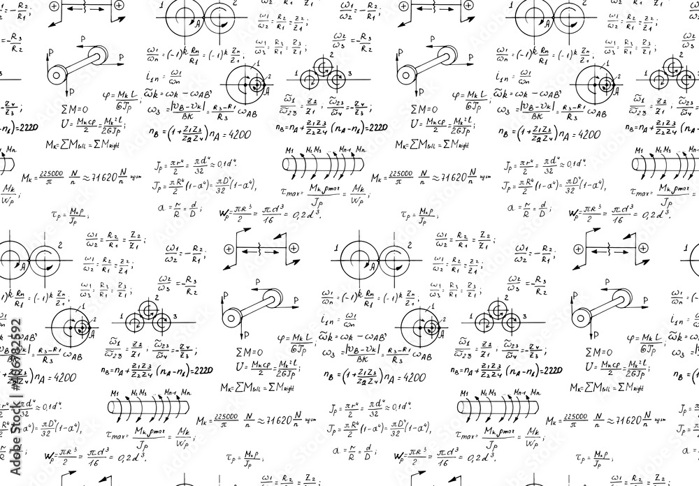 Rotation. Mathematical formulas, physical equations and outlines