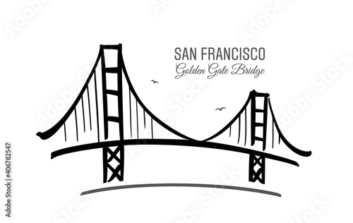 Hand drawn Golden Gate Bridge in San Francisco