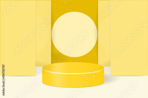 3d vector yellow podium background with geometric podium Leaf shadow on the floor. Platforms shapes for product presentation minimal Abstract composition design, showcase, copy space