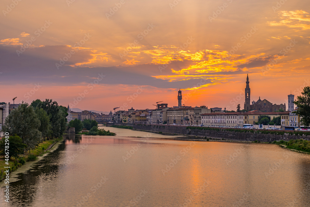Sunset over old Florence city in Italy
